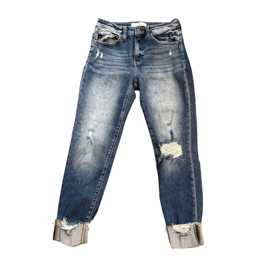 KanCan Jeans Women Size 7 27 Distressed Frayed Hem Blue Denim Skinny Jeans